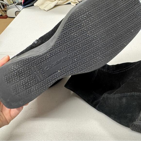 C La Canadienne Black Suede Platform Boots Womens 9.5 Ankle Booties Square Toe - Picture 3 of 8